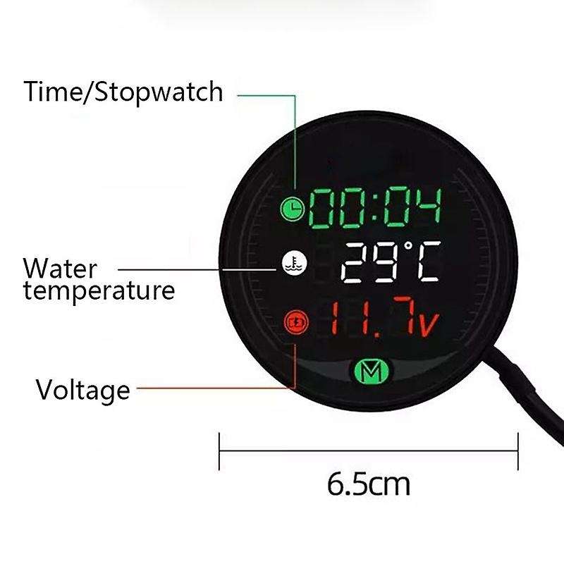5 In 1 Motorcycle Water Temperature Meter Usb Rechargable Time Voltmeter Led Night Vision Meter with