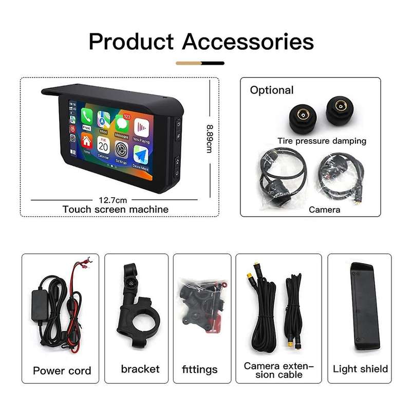 5 Inch Motorcycle Display Wireless Carplay Android Portable Navigation GPS Screen Dual Camera Tire