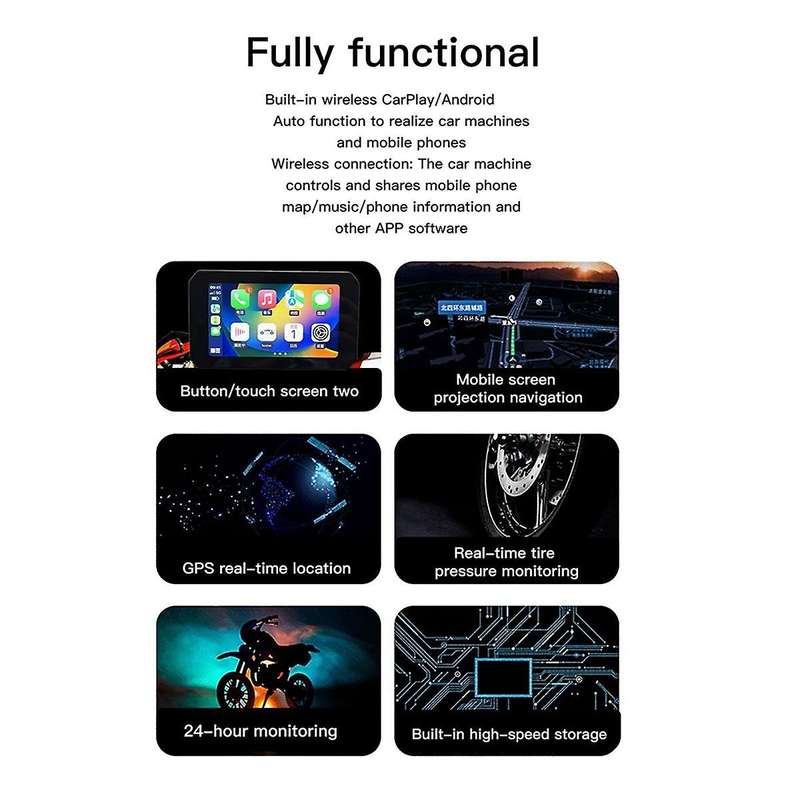 5 Inch Motorcycle Display Wireless Carplay Android Portable Navigation GPS Screen Dual Camera Tire