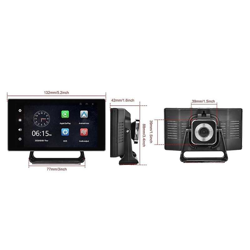 5 Inch Portable Car Radio with Dash Cam Wireless Carplay Android Auto Driving Recorder Bluetooth Fm
