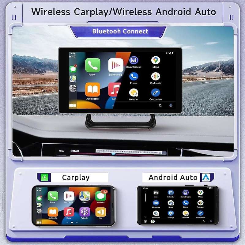 5 Inch Portable Car Radio with Dash Cam Wireless Carplay Android Auto Driving Recorder Bluetooth Fm