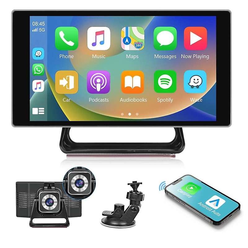 5 Inch Portable Car Radio with Dash Cam Wireless Carplay Android Auto Driving Recorder Bluetooth Fm