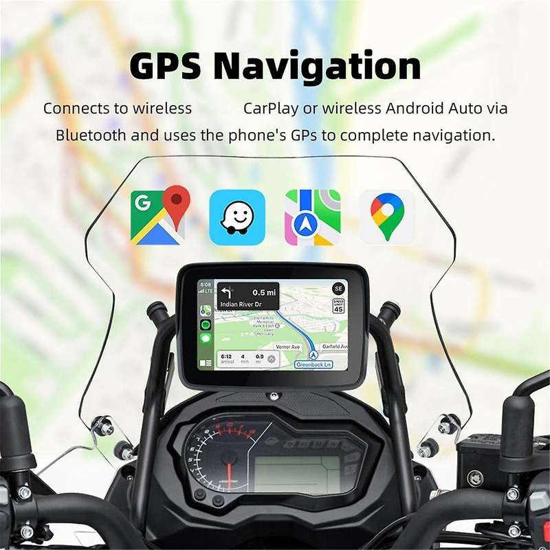 5 Inch Motorcycle Wireless Carplay Android Auto Portable Navigation GPS Screen Motorcycle Waterproo