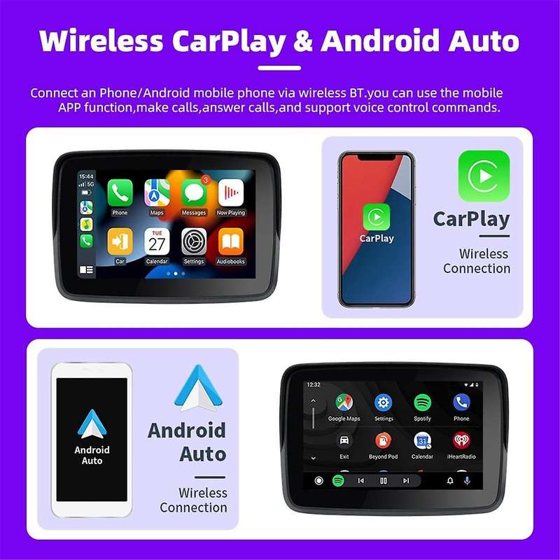 5 Inch Motorcycle Wireless Carplay Android Auto Portable Navigation GPS Screen Motorcycle Waterproo