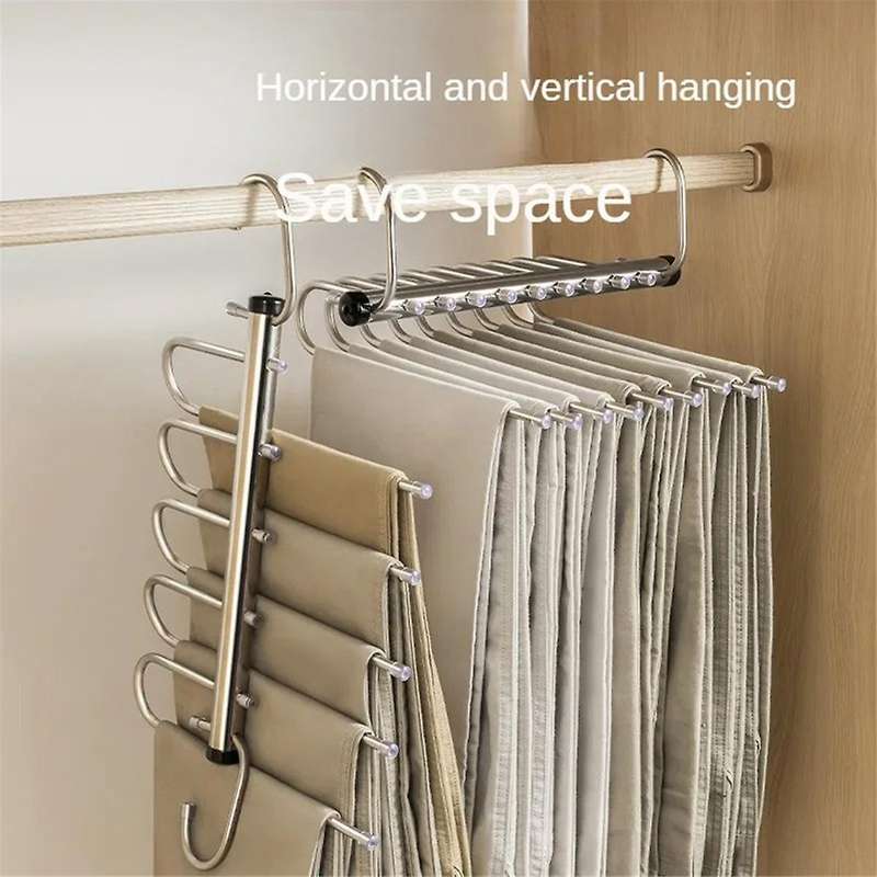 5 Layers Folding Pants Hangers Stainless Steel Space Saving Clothes Rack Organizer for Wardrobe Jean