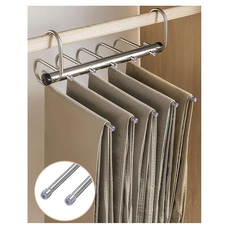 5 Layers Folding Pants Hangers Stainless Steel Space Saving Clothes Rack Organizer for Wardrobe Jean