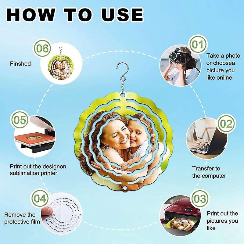 5 Pack 3 Inch Sublimation Wind Spinner Blanks 3d Aluminum Wind Powered Kinetic Spinner Trim for Yard
