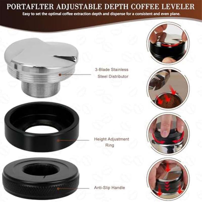 5 Pack Espresso Tamper Set Espresso Accessories Kit, with Espresso Tamper Coffee Distributor, Espre