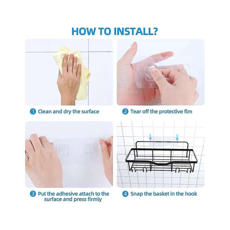 5 Pack Shower , Strong Adhesive Shower Organizer Shelf with Hooks. Rustproof Wall-mounted Shower She