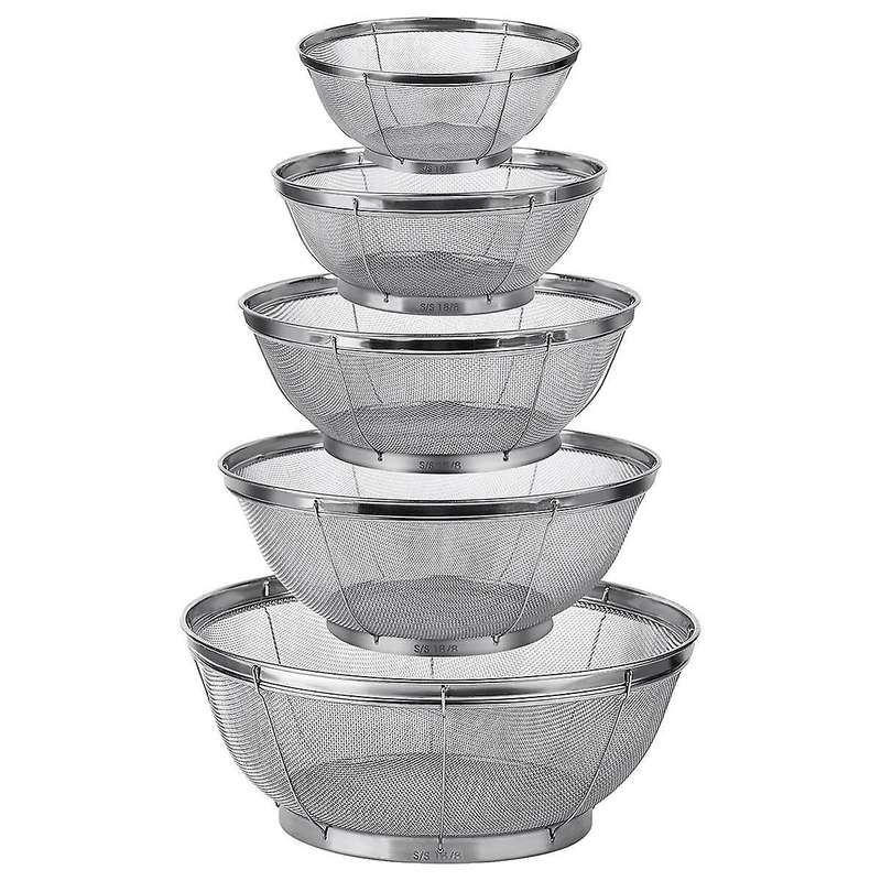 5 Pack Strainers for Kitchen, Stainless Steel Colander, Fine Mesh Strainer for Pasta, Rice and Fruit