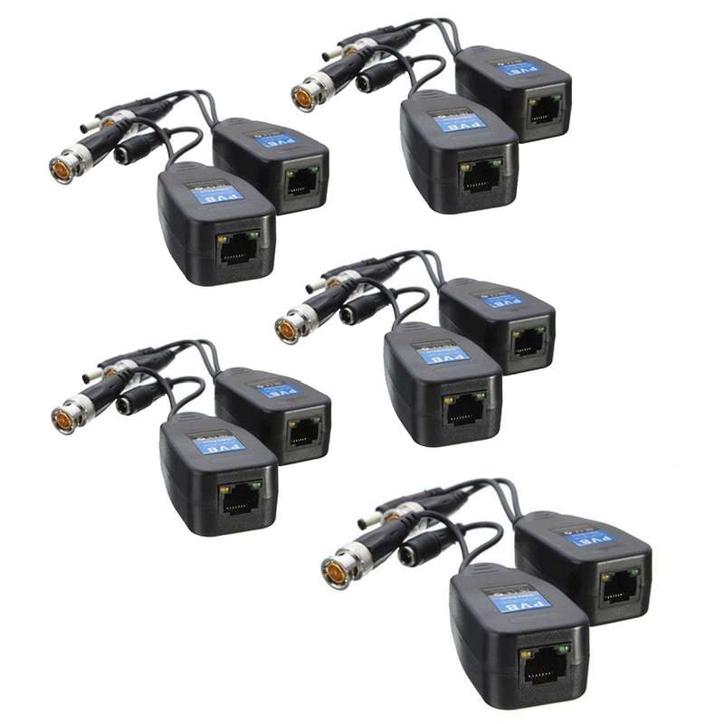 5 Pairs CCTV Coax BNC Video Power Balun Transceiver to CAT5E 6 RJ45 Connector Coaxial/Analog HD Twi