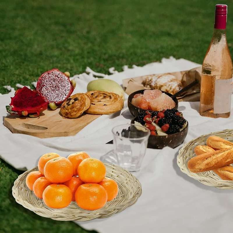 5 Pcs Bamboo Paper Plate Holder-10 Inch Round Woven Compatible Picnic Party