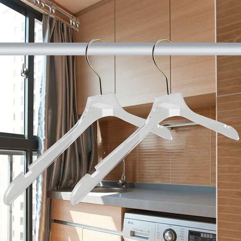 5 Pcs Clear Acrylic Clothes Hanger with Gold Hook,L