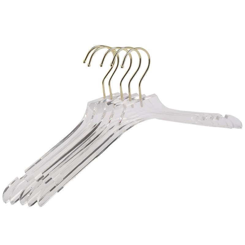 5 Pcs Clear Acrylic Clothes Hanger with Gold Hook,L