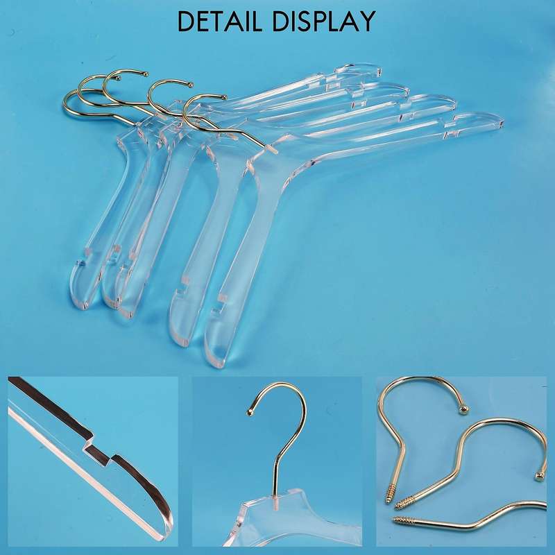 5 Pcs Clear Acrylic Clothes Hanger with Gold Hook,L
