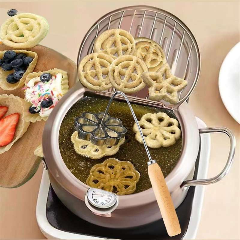 5 Pcs Bunuelos Mold Set with Handle Cookie Cutters Aluminum Alloy Waffle Mold Set with 4 Interchange