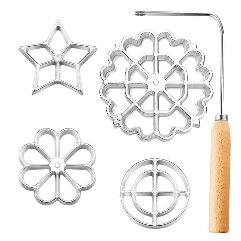 5 Pcs Bunuelos Mold Set with Handle Cookie Cutters Aluminum Alloy Waffle Mold Set with 4 Interchange