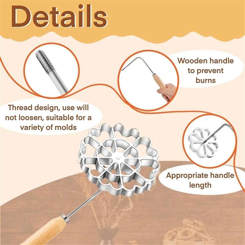 5 Pcs Bunuelos Mold Set with Handle Cookie Cutters Aluminum Alloy Waffle Mold Set with 4 Interchange