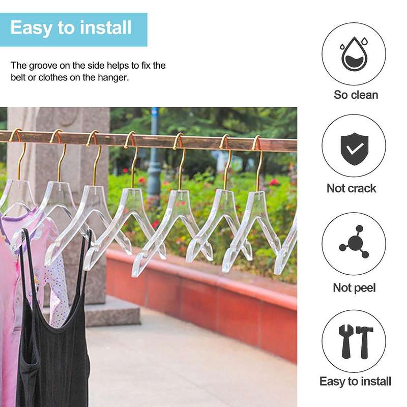 5 Pcs Clear Acrylic Clothes Hanger with , Transparent Shirts Dress Hanger with Notches for Lady Kid
