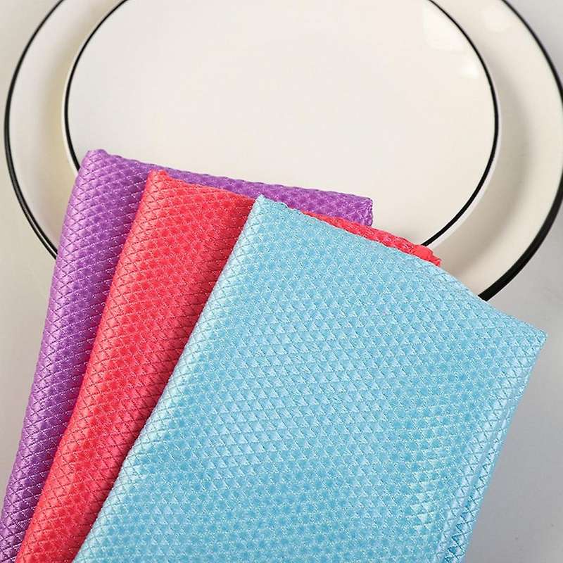 5 Pcs Fish Scale Grid Glass Cleaning Cloth without Water Mark Thickened Kitchen Cleaning Towel Absor