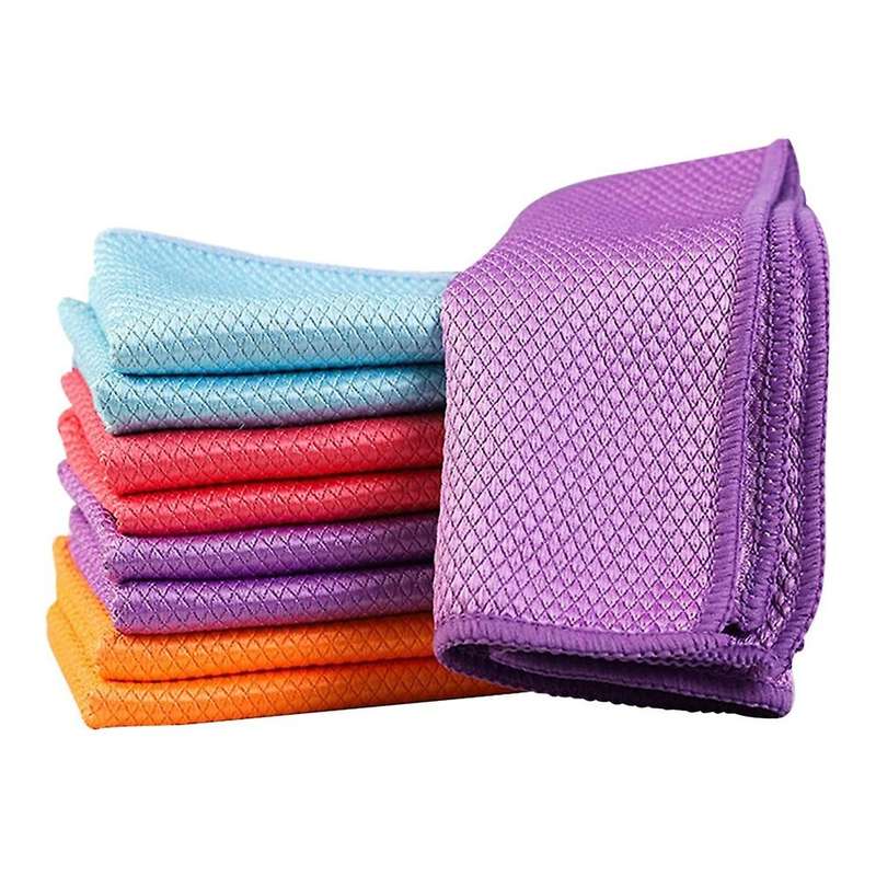 5 Pcs Fish Scale Grid Glass Cleaning Cloth without Water Mark Thickened Kitchen Cleaning Towel Absor