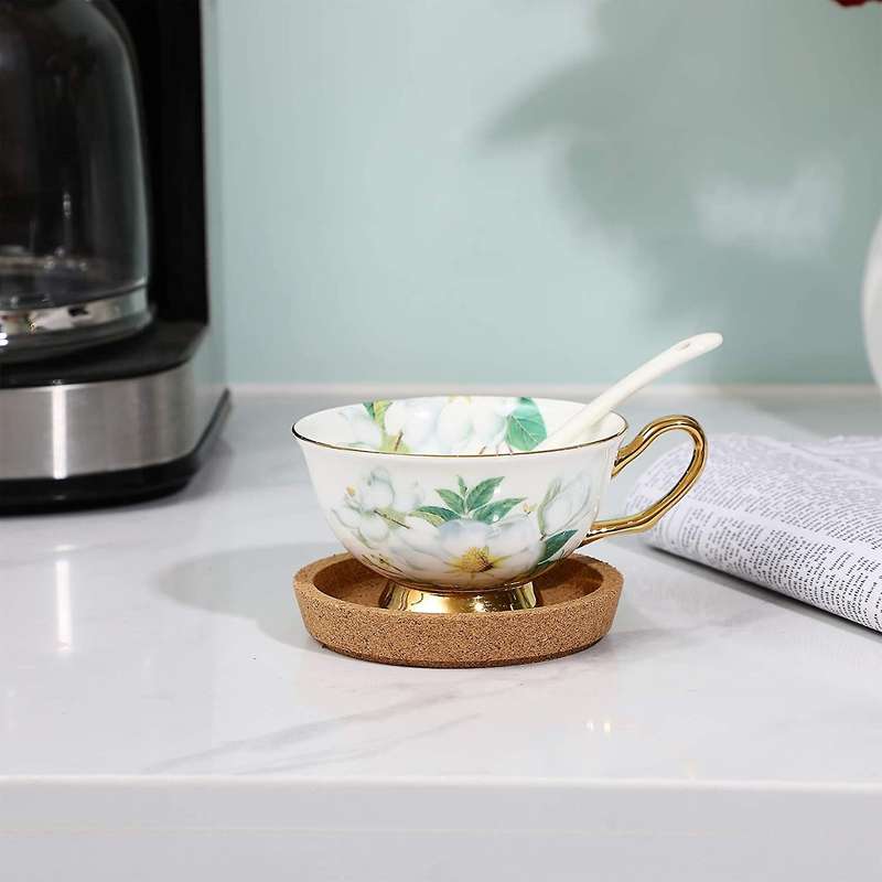 5 Pcs Cork Coaster Compatible Beverage Coasters, Heat-Resistant Water Reusable Natural Round Coaster