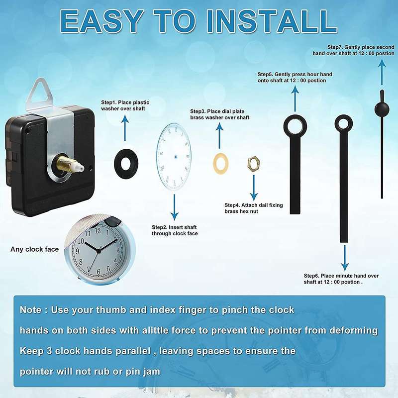 5 Pcs Clock Movement Mechanism Parts Silence Quartz DIY Wall Clock with 7 Different Pairs Clock Hand