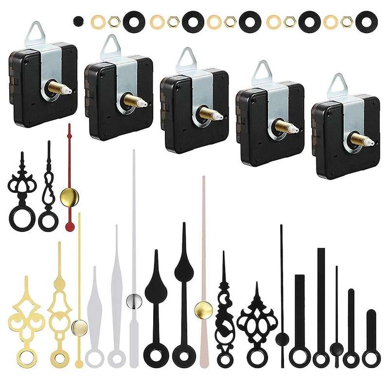 5 Pcs Clock Movement Mechanism Parts Silence Quartz DIY Wall Clock with 7 Different Pairs Clock Hand