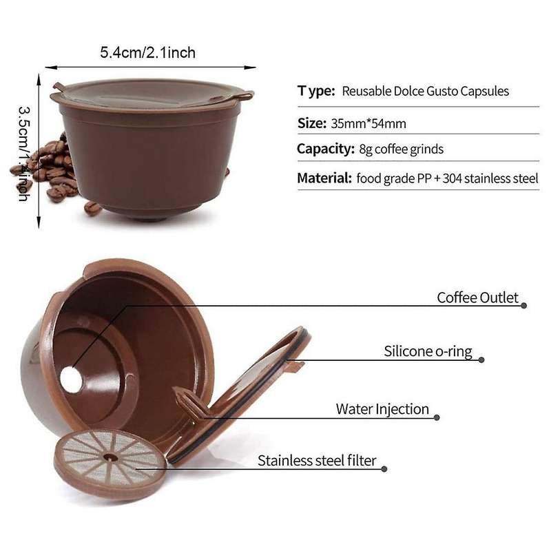5 Pcs Coffee Capsules Refillable Coffee Capsules Pods Reusable Universal Coffee Filter with Spoon fo
