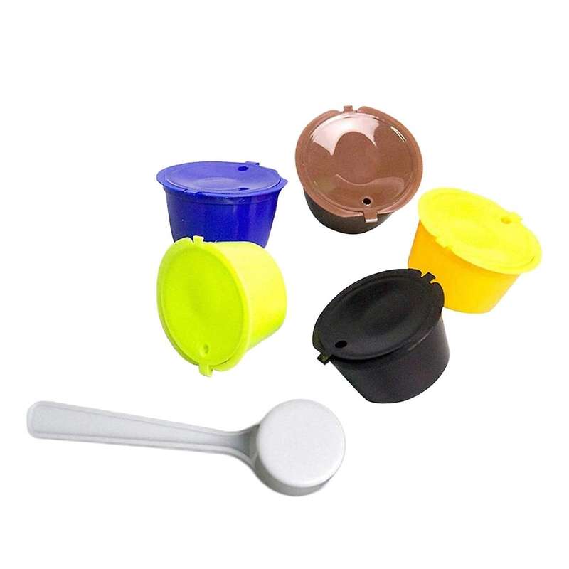 5 Pcs Coffee Capsules Refillable Coffee Capsules Pods Reusable Universal Coffee Filter with Spoon fo
