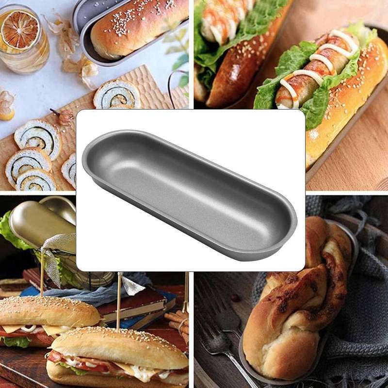 5 Pcs Hot Dog Mold Carbon Steel Sausage Molds Non Stick Bakeware Oval Hot Dog Bun Baking Pan for DIY