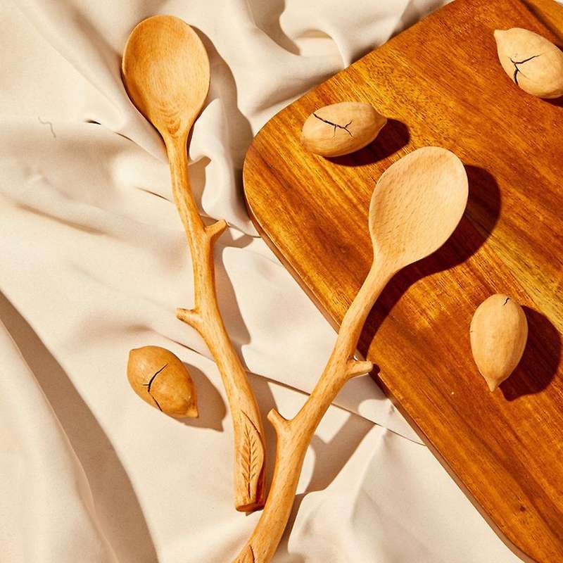 5 Pcs Japanese Style Beech Spoons,Branch Shape Long Handle Scoop,Coffee Stirring Spoon,Tableware
