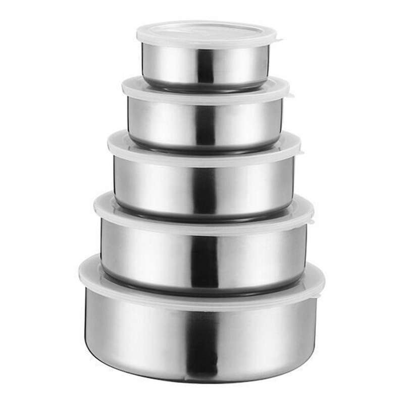 5 PCS Stainless Steel Food Container Sealed Crisper Storage Lunch Box Bowls with Lids Food Storage B