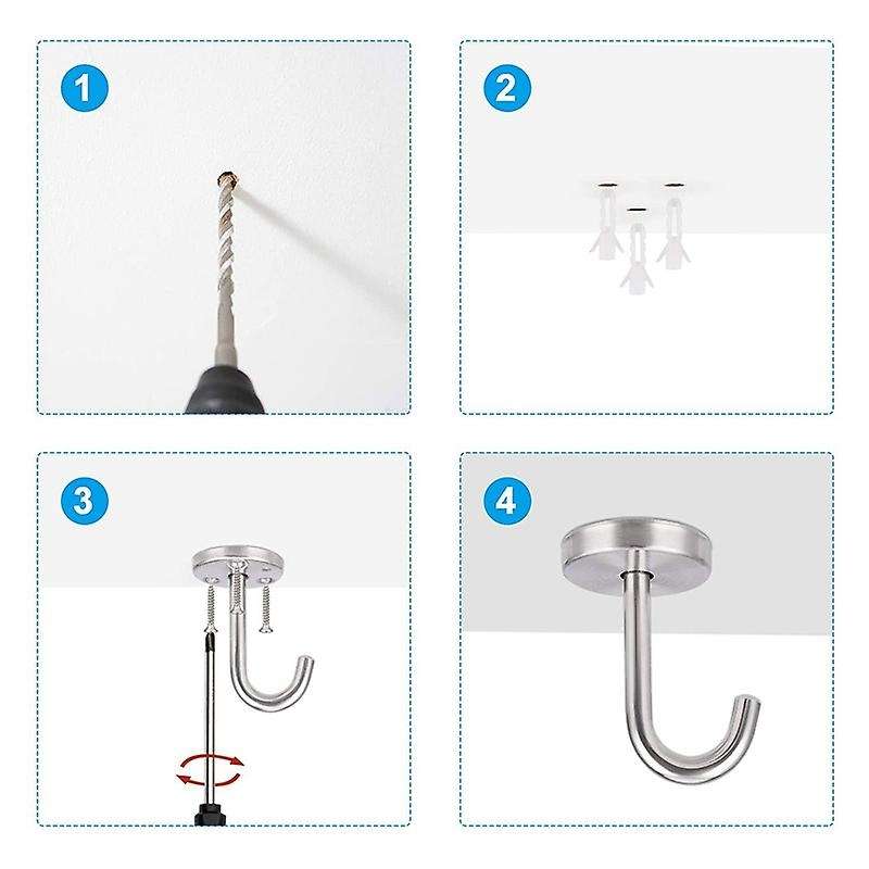 5 Pcs Stainless Steel Ceiling Hook Round Base Top Mount Overhead Wall Hook for Hanging Plants Bird F