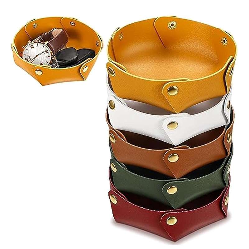 5 Pcs Pvc Leather Valet Tray Desktop Storage Organizer Decorative Folded Watch Tray Catchall Portabl