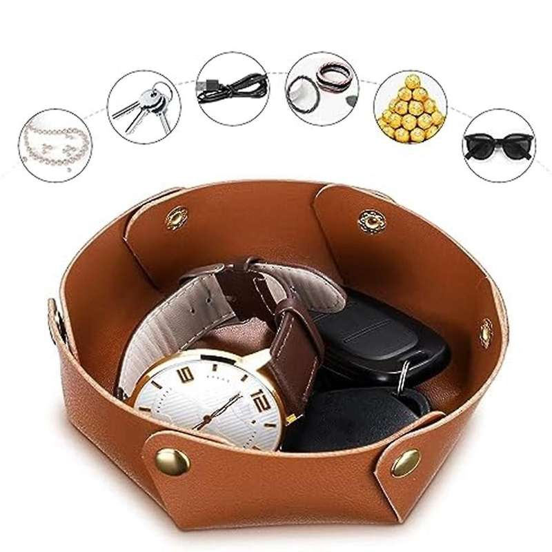 5 Pcs Pvc Leather Valet Tray Desktop Storage Organizer Decorative Folded Watch Tray Catchall Portabl