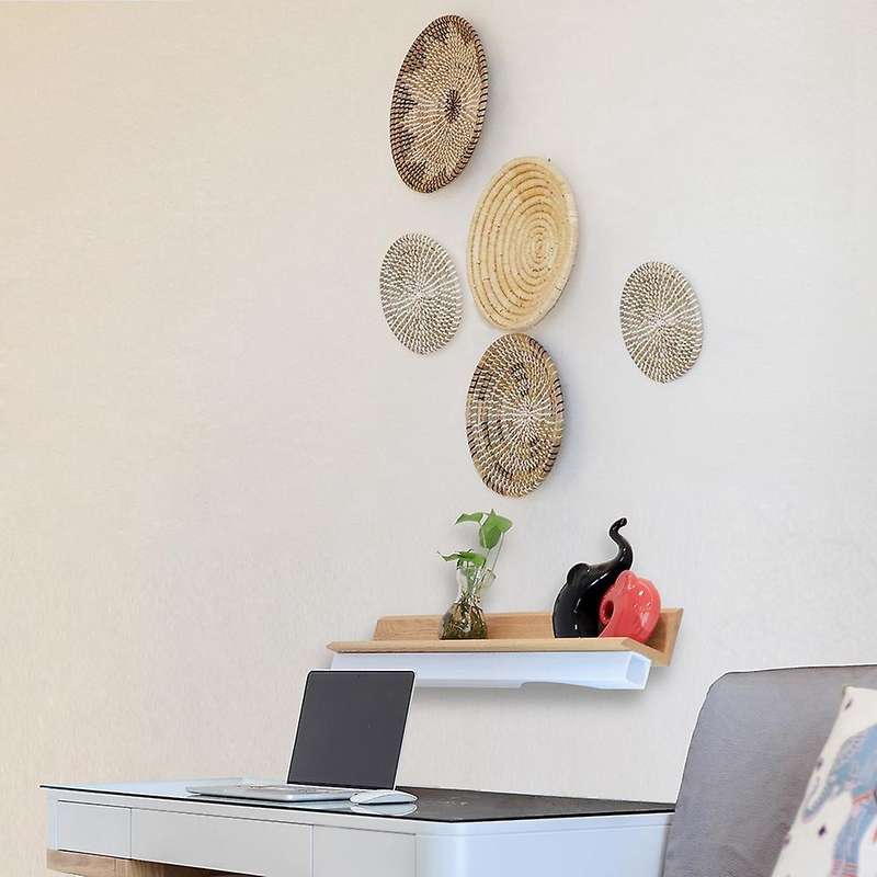 5 Pcs Woven Wall Basket Set - Five Hanging Seagrass Baskets, Decorative, Boho Style Baskets Perfect