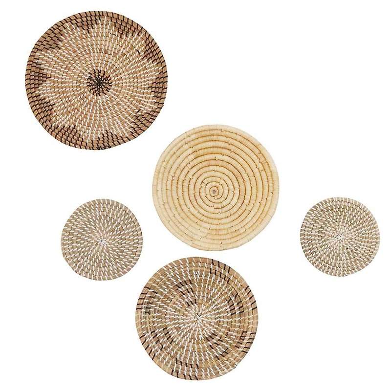 5 Pcs Woven Wall Basket Set - Five Hanging Seagrass Baskets, Decorative, Boho Style Baskets Perfect