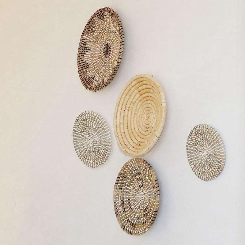 5 Pcs Woven Wall Basket Set - Five Hanging Seagrass Baskets, Decorative, Boho Style Baskets Perfect