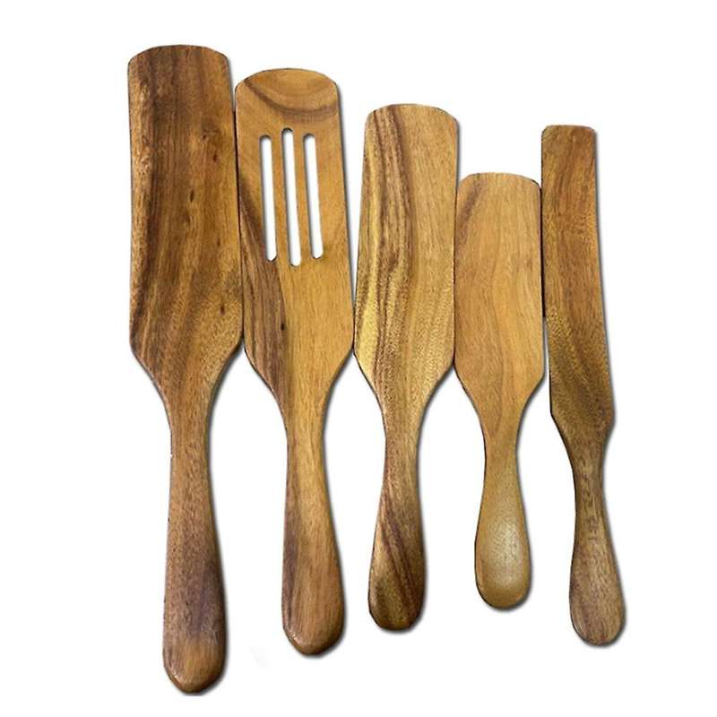 5 Pcs Wooden Spurtles Set,natural Teak Kitchen Utensils Set, Nonstick Cooking Set for Stirring,serv