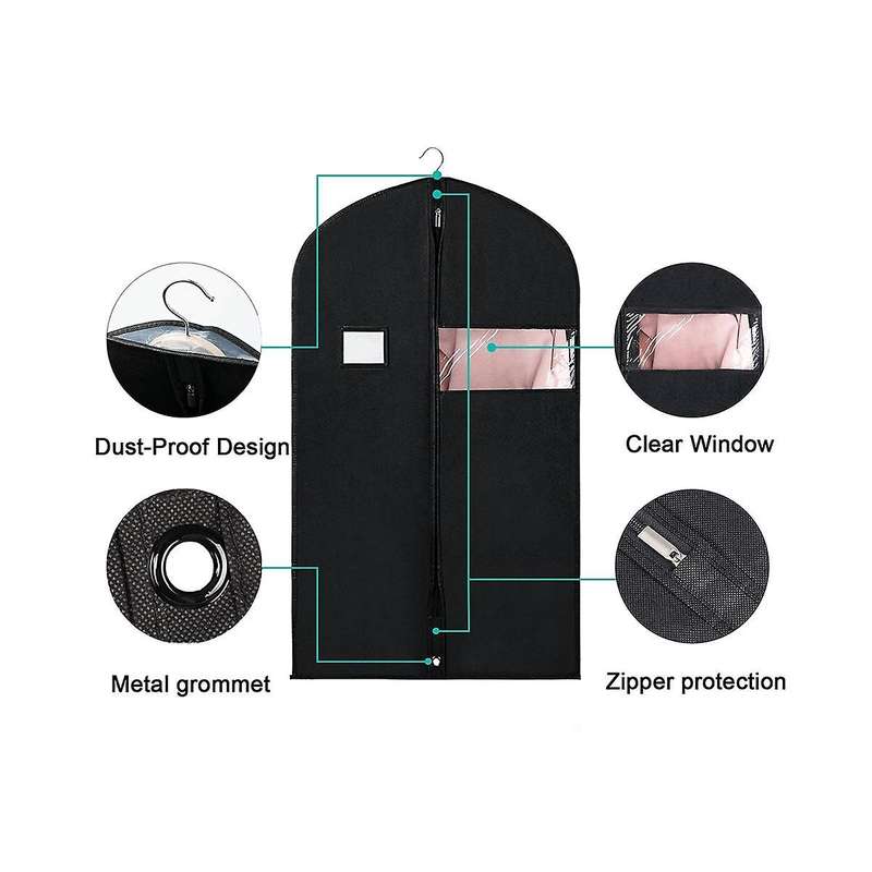 5 Pcs Suit Hanging Bags Garment Storage Covers with Clear Window and Id Holder for Robes and Trench