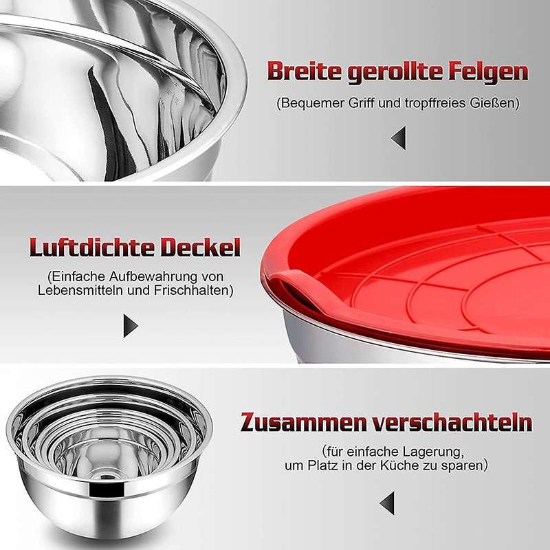 5 Pieces Mixing Bowl,Stainless Steel Salad Bowl Stackable Serving Bowl with Airtight Lids for Kitch