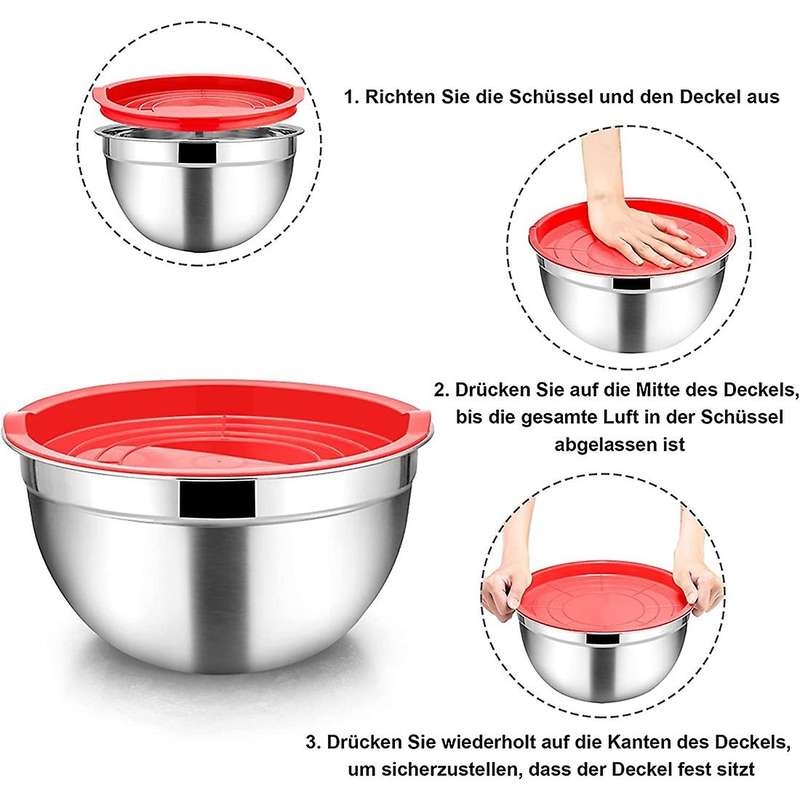 5 Pieces Mixing Bowl,Stainless Steel Salad Bowl Stackable Serving Bowl with Airtight Lids for Kitch