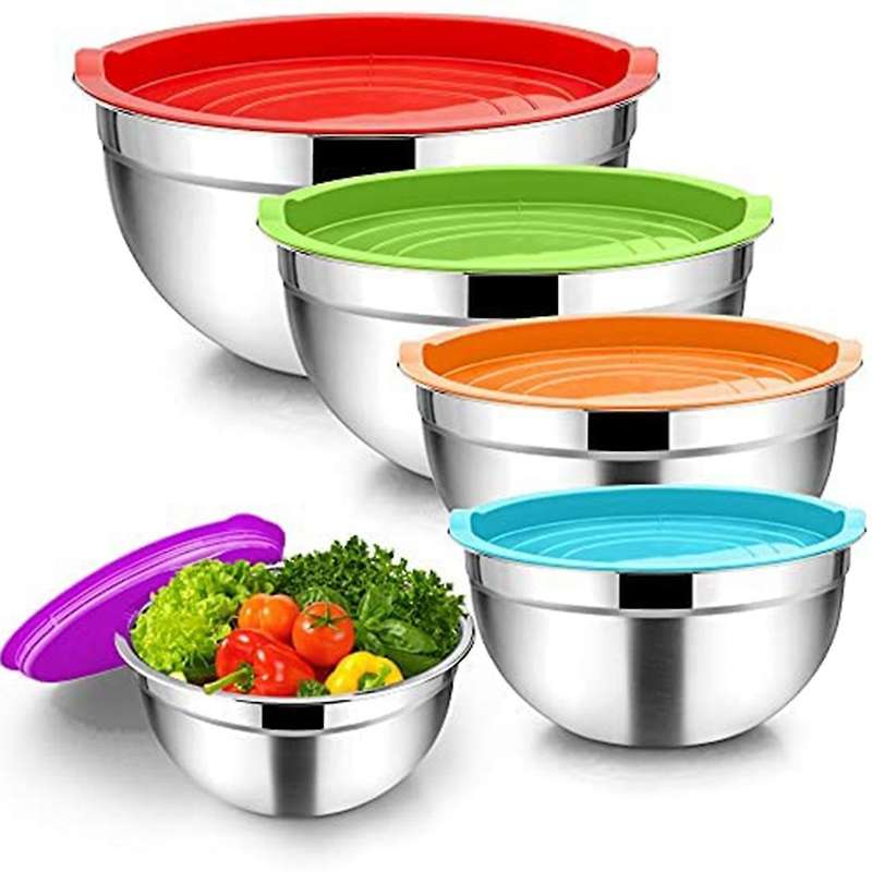 5 Pieces Mixing Bowl,Stainless Steel Salad Bowl Stackable Serving Bowl with Airtight Lids for Kitch