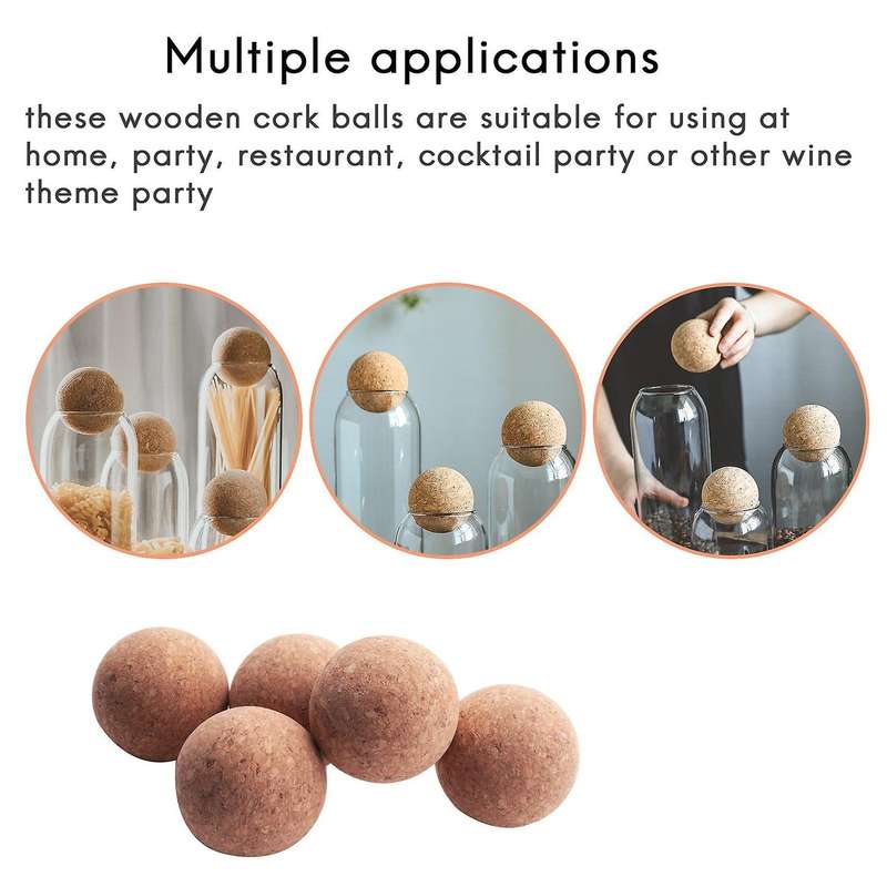 5 Pieces Wine Cork Ball Wooden Cork Ball Stopper for Wine Decanter Carafe Bottle Replacement (2.36