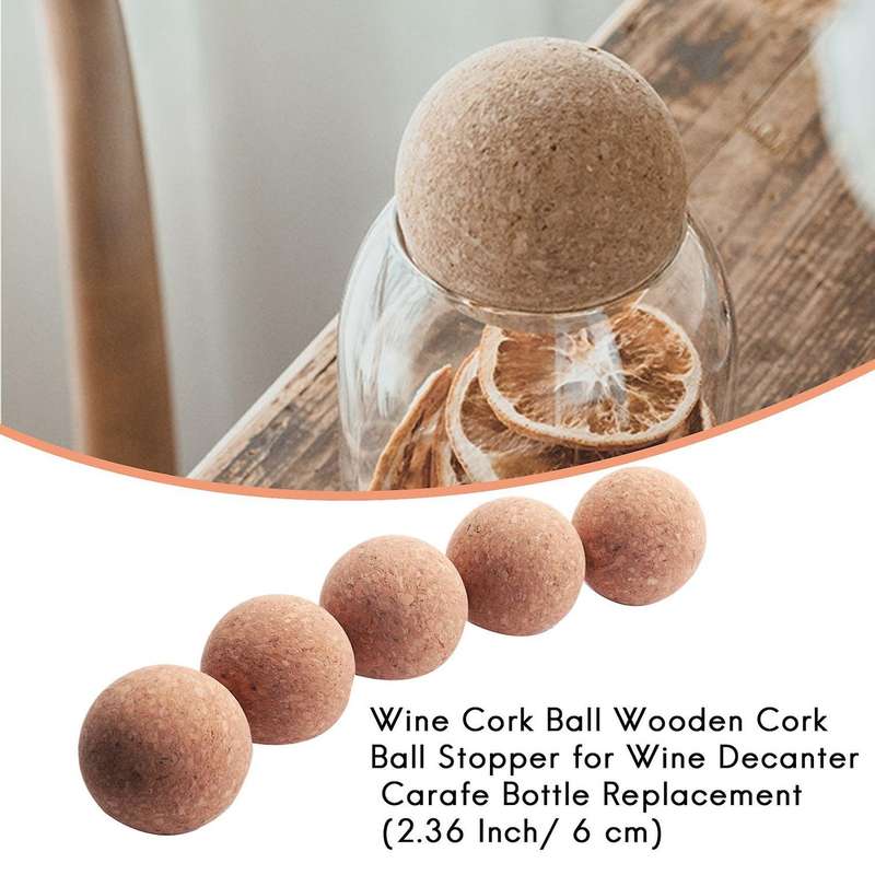 5 Pieces Wine Cork Ball Wooden Cork Ball Stopper for Wine Decanter Carafe Bottle Replacement (2.36
