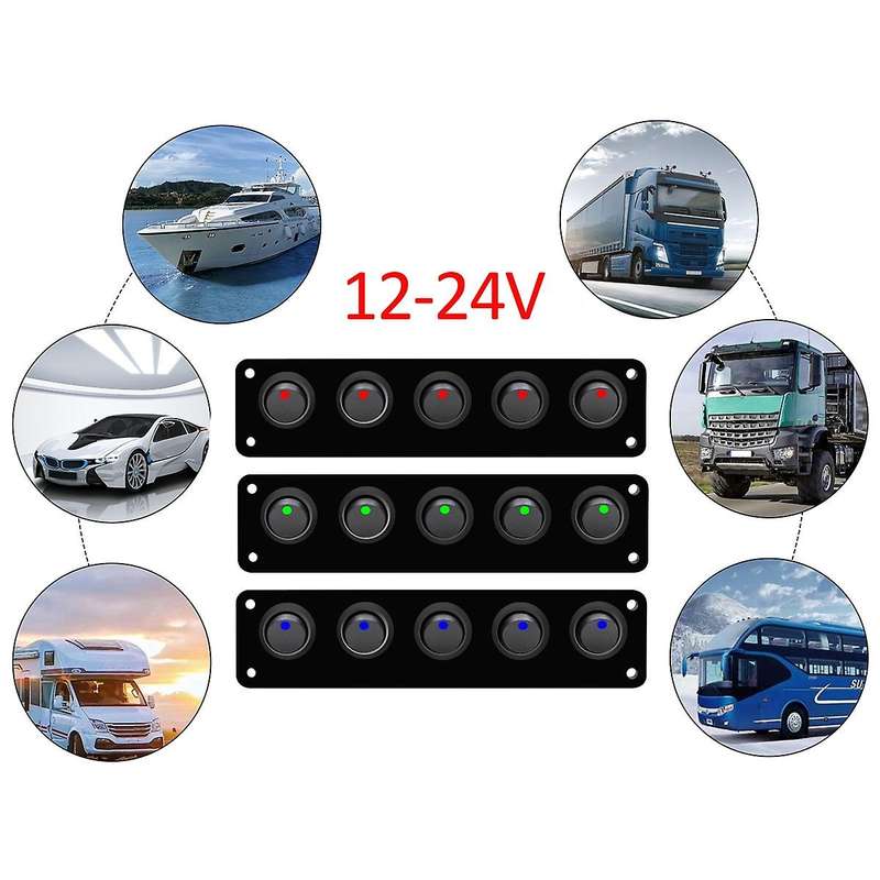 5 Round Dash Rocker Toggle Switch Panel Waterproof 12-24v Led for Rv Yacht Marine Car Marine Blue