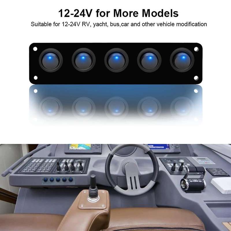 5 Round Dash Rocker Toggle Switch Panel Waterproof 12-24v Led for Rv Yacht Marine Car Marine Blue