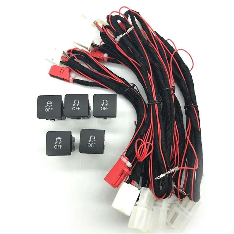 5 Set Car Esp Off Asr Tcs Switch Traction Control Anti- Button with Cable Wiring Harness Golf Mk6 6