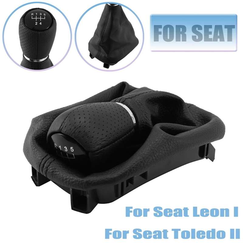 5 Speed Car Leather Gear Shift Knob Frame Gear Lever Dust Boot Cover for Seat 1 MK1 Toledo II MK2